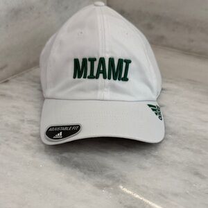 ADIDAS University of Miami Hurricanes White Green Polyester Slouch Cap Hat